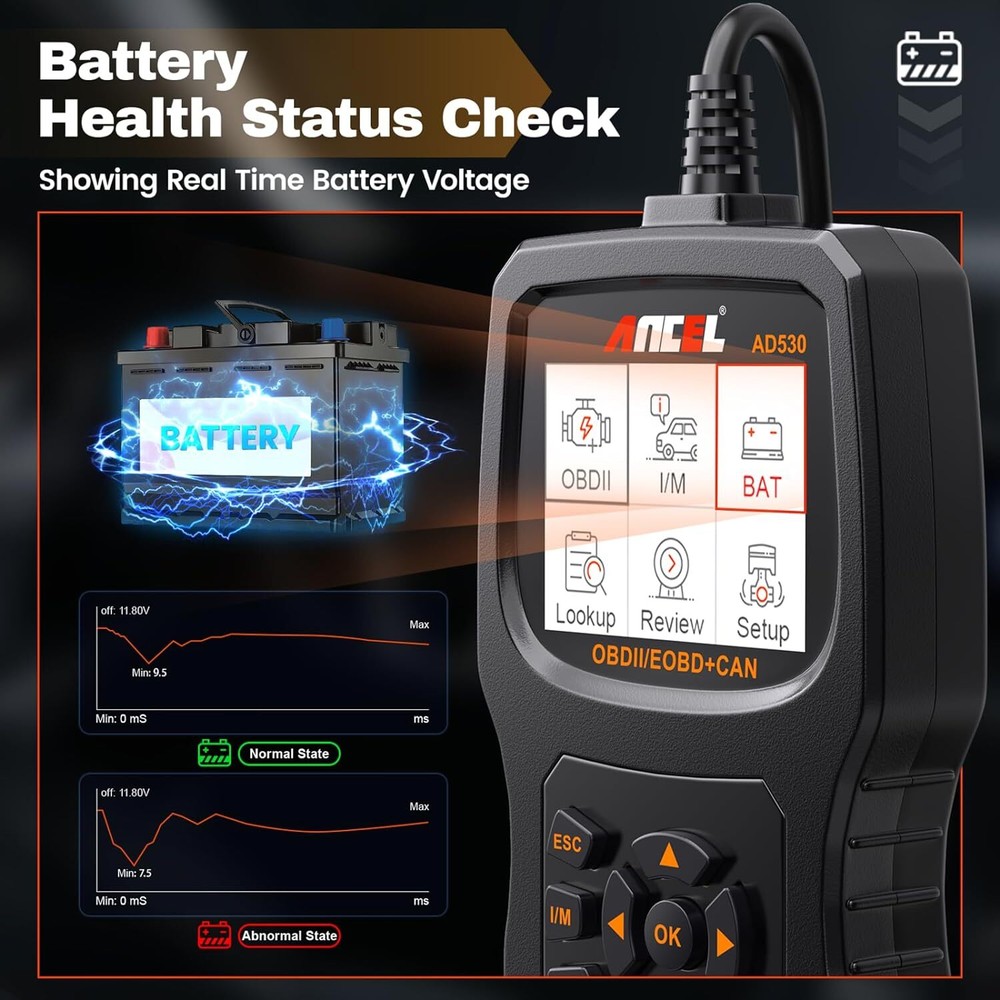 ANCEL AD530 Automotive OBD2 Scanner Car Code Reader Battery Tester Check Engine