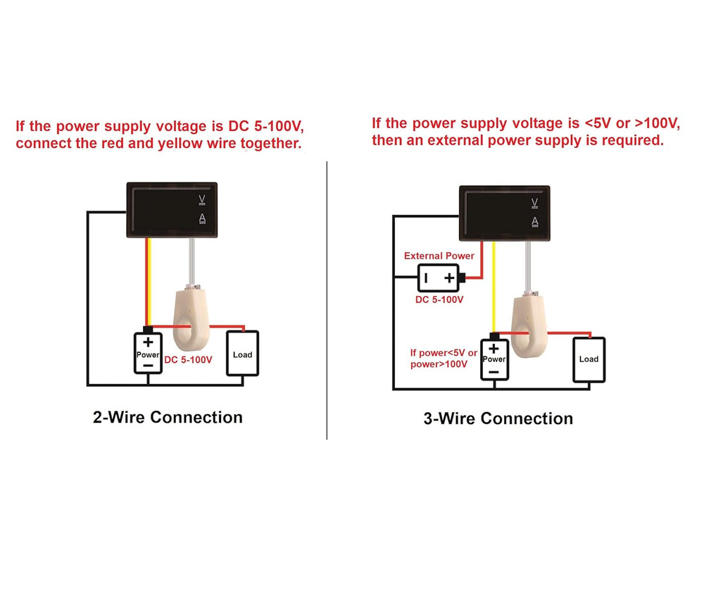 Volt Amp Meter, DC 5-100V 100A Dual Display Current Voltage Meter, Digital Mini