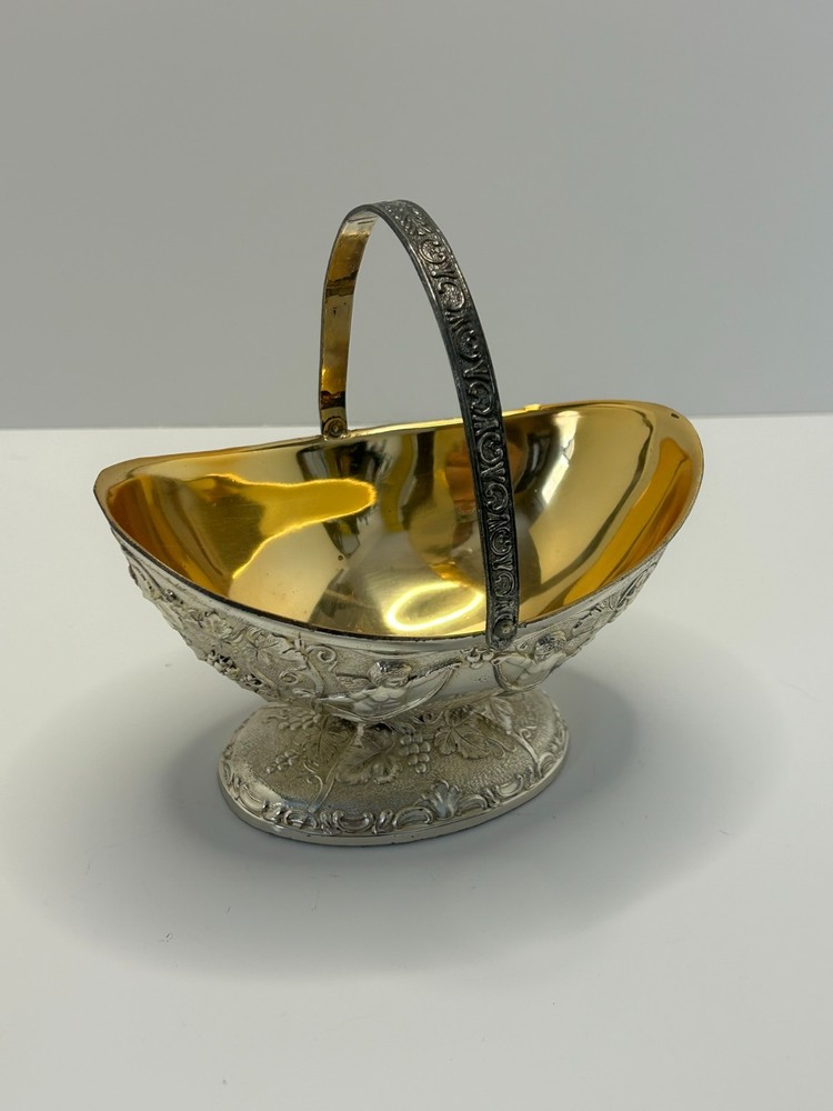 Vintage Silver Plate and Goldwash Corbell & Co. Handled Basket Repousse 60's