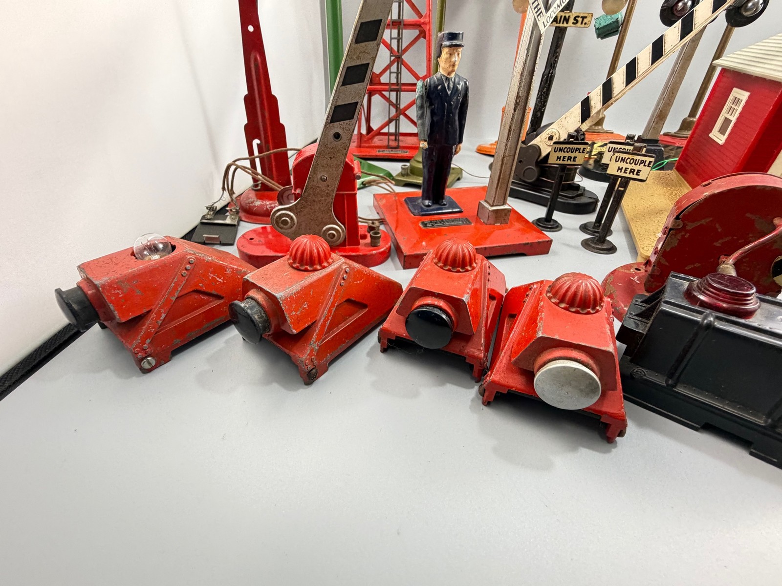 Assorted Lot of 33 O Gauge Lamp Posts Railroad Crossing Gate Bumper Etc.. AS IS