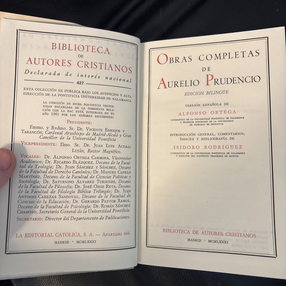OBRAS COMPLETAS DE AURELIO PRUDENCIO 1981, Editorial BAC.