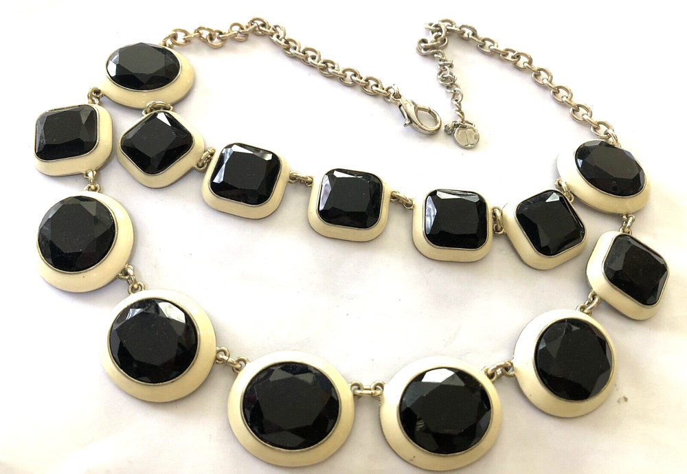 TALBOTS Double Strand Black & Cream Statement Necklace