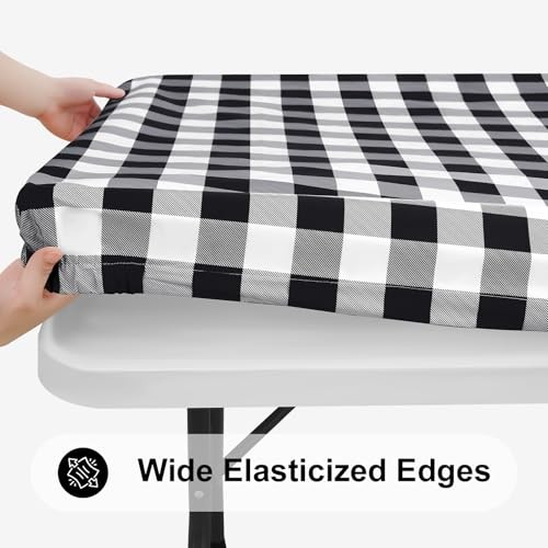 Rectangle Picnic Table Cloth, Elastic 72" x 30" (Rectangular) Black and White
