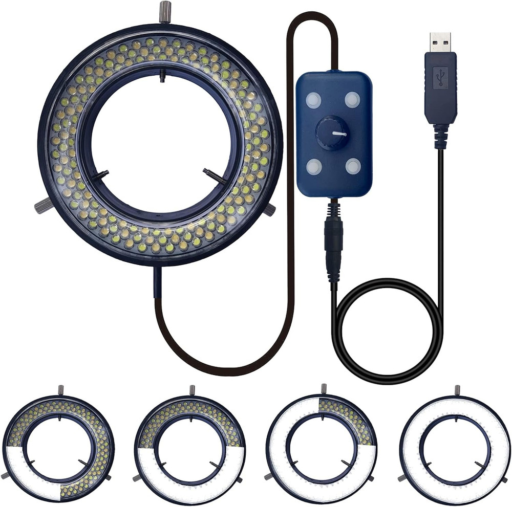 Microscope Light LED Ring Illuminator, USB 144 Leds with 4 Lighting Zone Adjusta