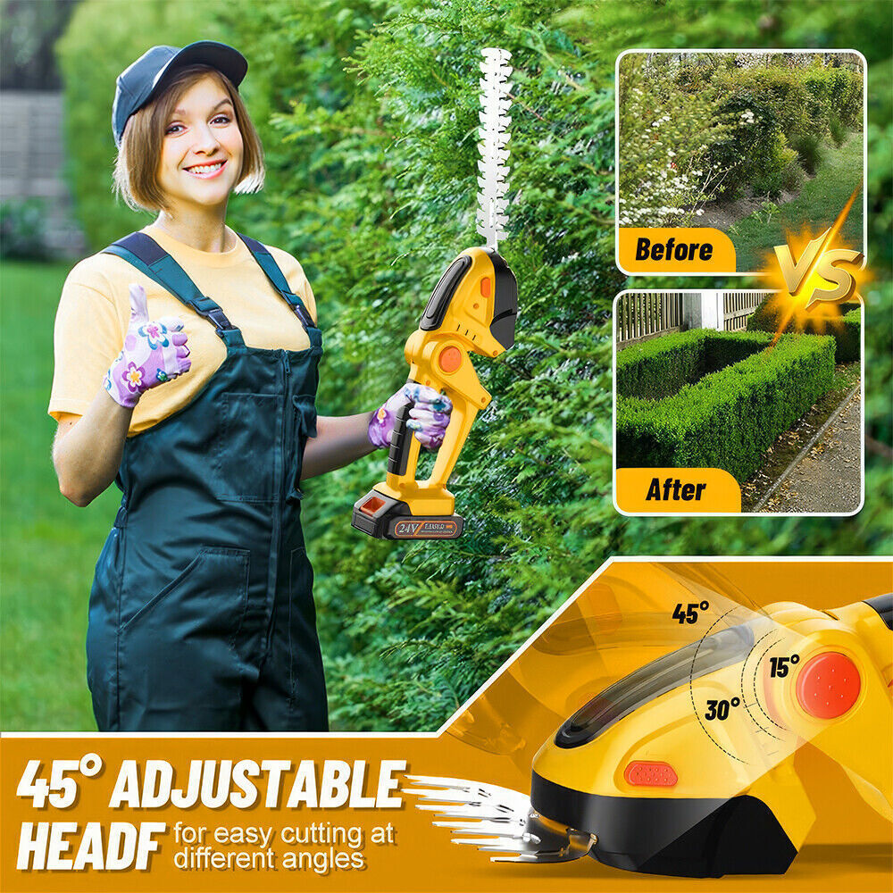 Handheld Electric Cordless Hedge Trimmer Grass Shear Bush Trimmer w/ 2x Battery