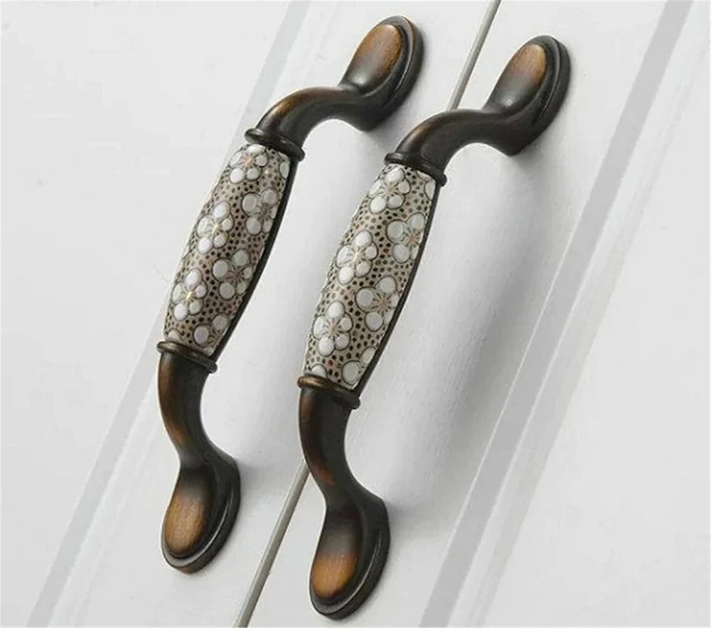 3.78'' 5'' Antique Bronze Classic floral print Ceramic Drawer Knobs Cabinet pull