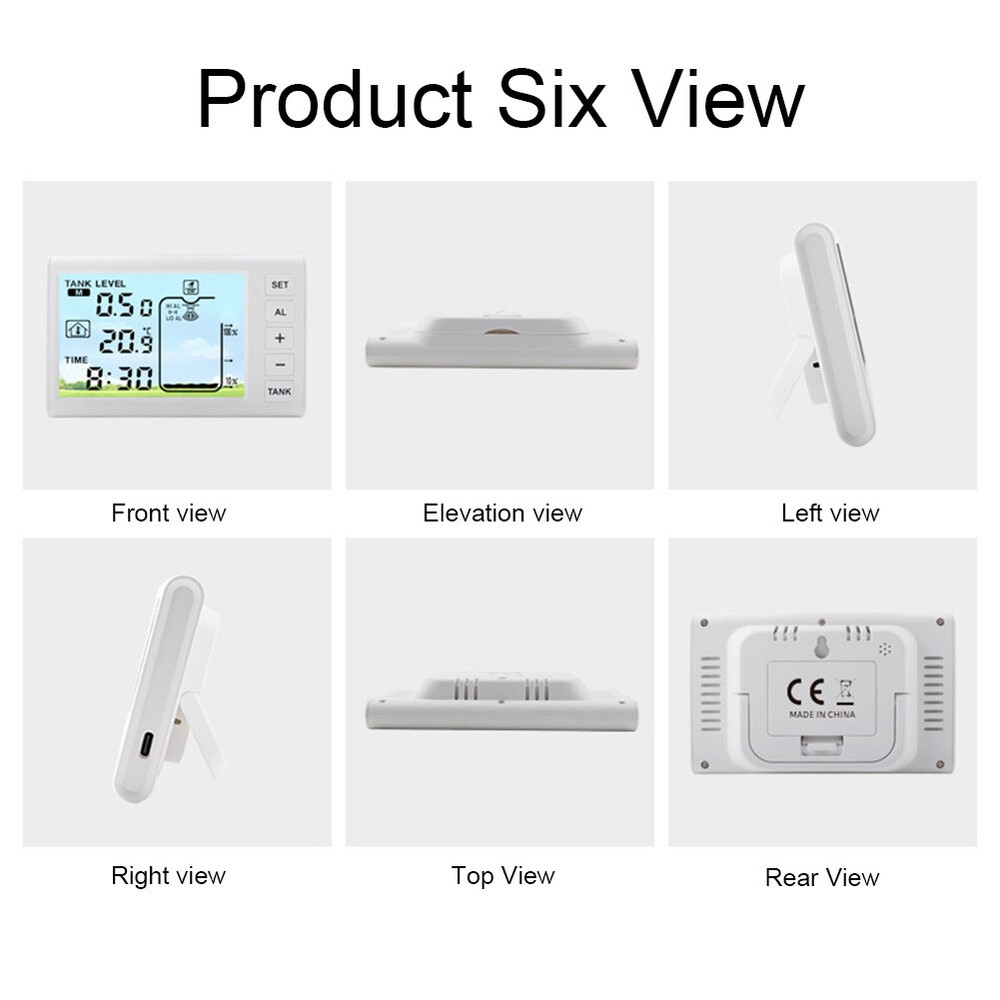 Wireless Ultrasonic Water Level Indicator Gauge Temperature Sensor Time Display
