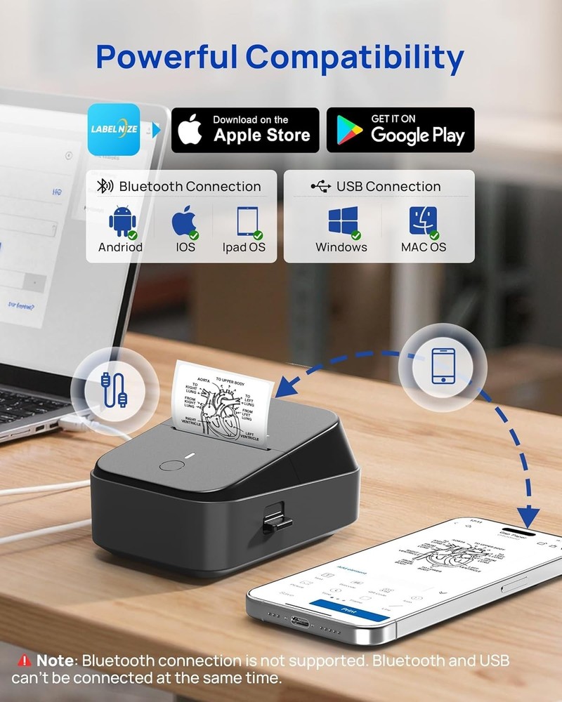 PM260 Label Maker Machine with Tape, 2 Inch Label Maker Bluetooth Label Printer