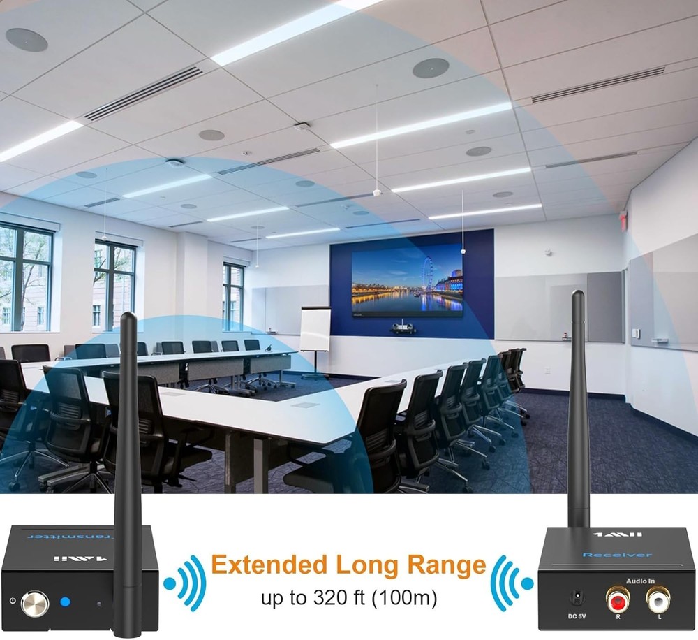 Wireless Audio Transmitter Receiver RCA AUX Long Range 320ft HiFi Audio Kit