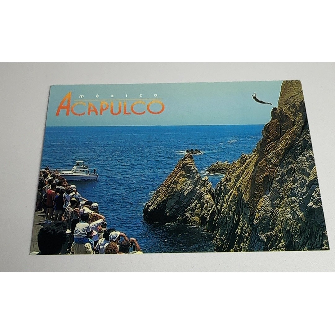Acapulco Mexico Vintage Postcard Cliff Divers La Quebrada Blue Line ACA 022