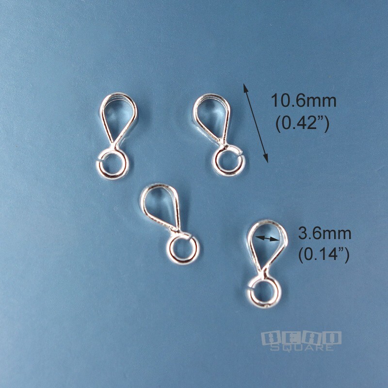 4 Solid Sterling Silver Smooth Pendant Bail Connectors w/Open Loop 10.6mm #33413