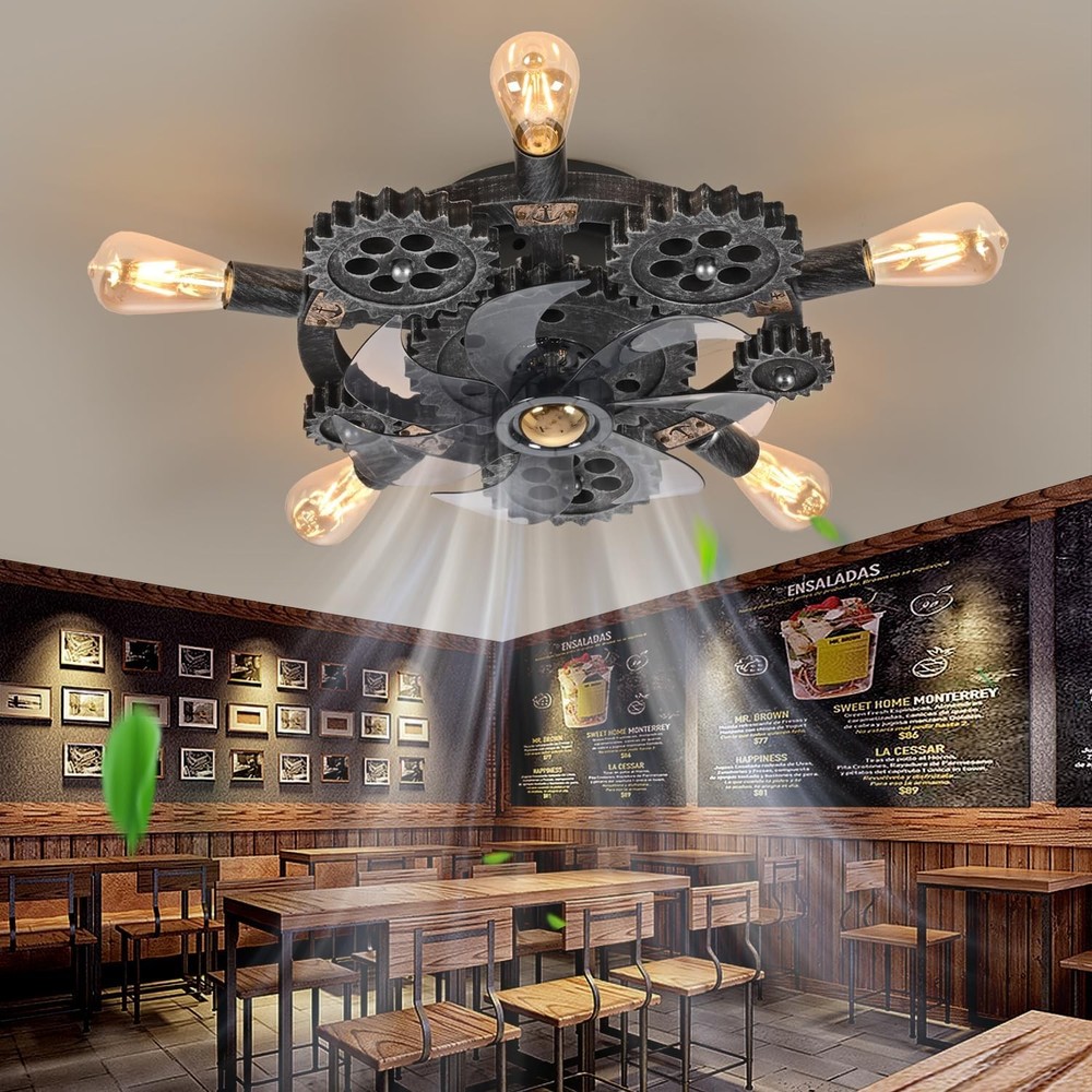 20 Inch Steampunk Ceiling Fan with Light Remote