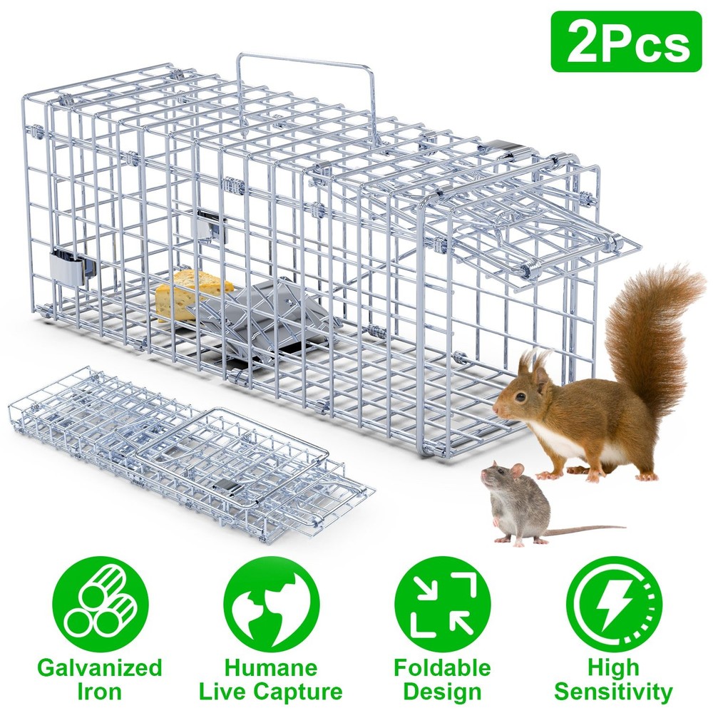 2pc Cage Galvanized Iron Mouse Control Bait Catch w/ L Shaped Rod For Kitchen