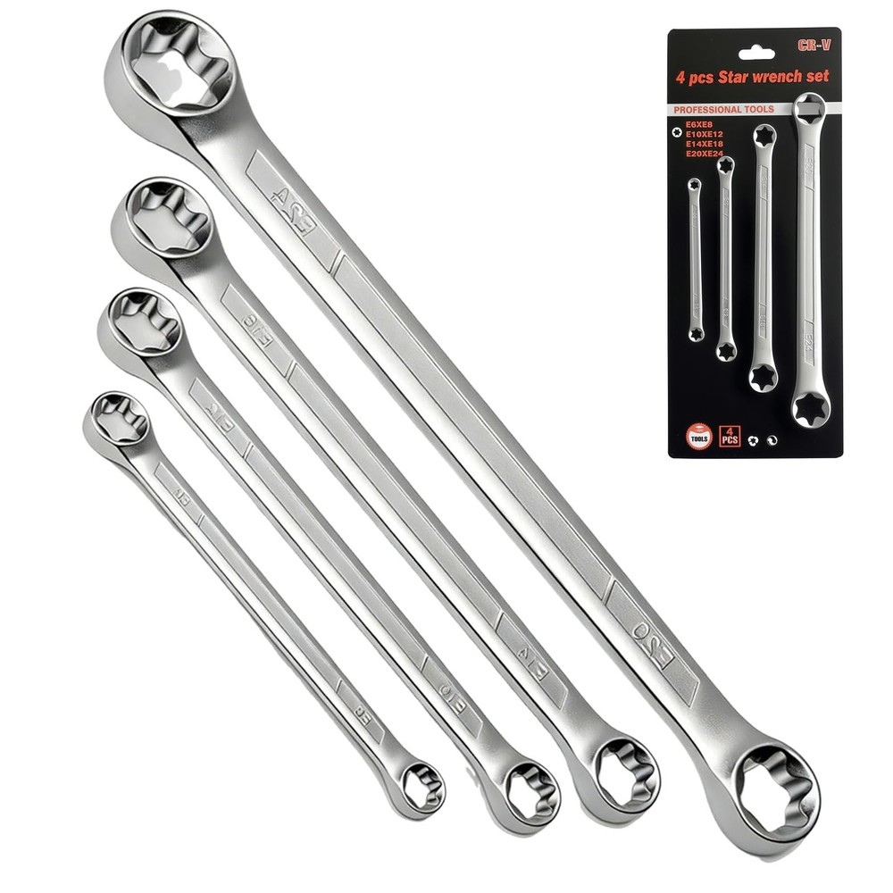 WINTOWIN 4 Piece TRX-Star E-Torx Box Wrench Set, E6 E8 E10 E12 E14 E18 E20...