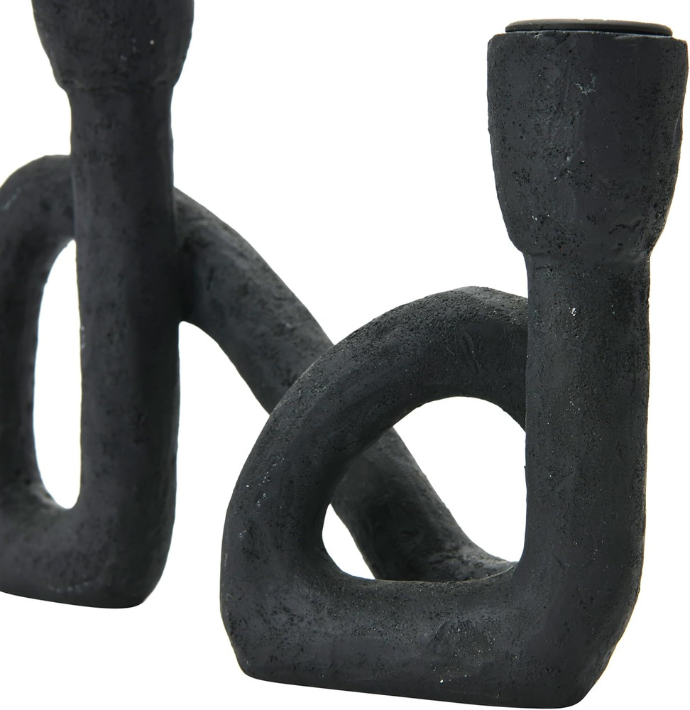 Modern Sculptural Double Taper Candle Holder, Black