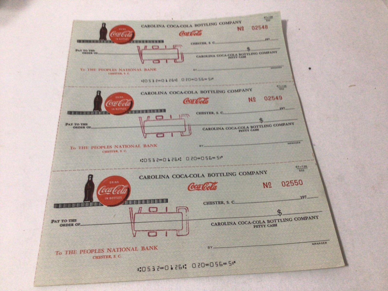 6 Carolina Coca Cola Bottling Company Chester South Carolina 1970's Checks