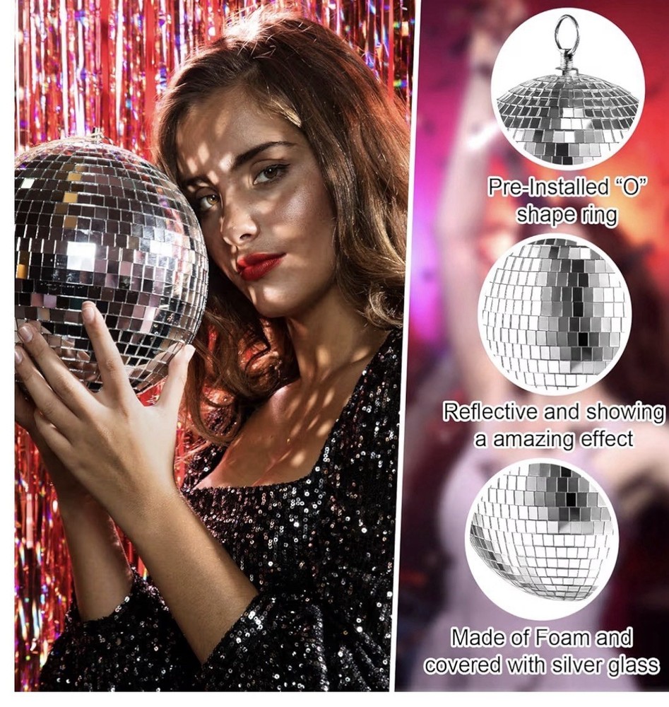 15 Pack Silver Disco Ball Mirror Ball with Hanging Ring