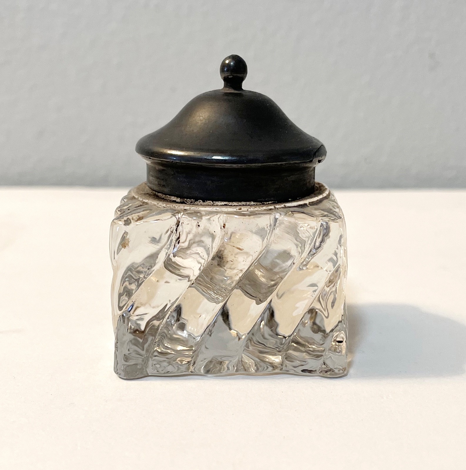 Antique Ink Well with Crystal base and Pewter Top - Nice!