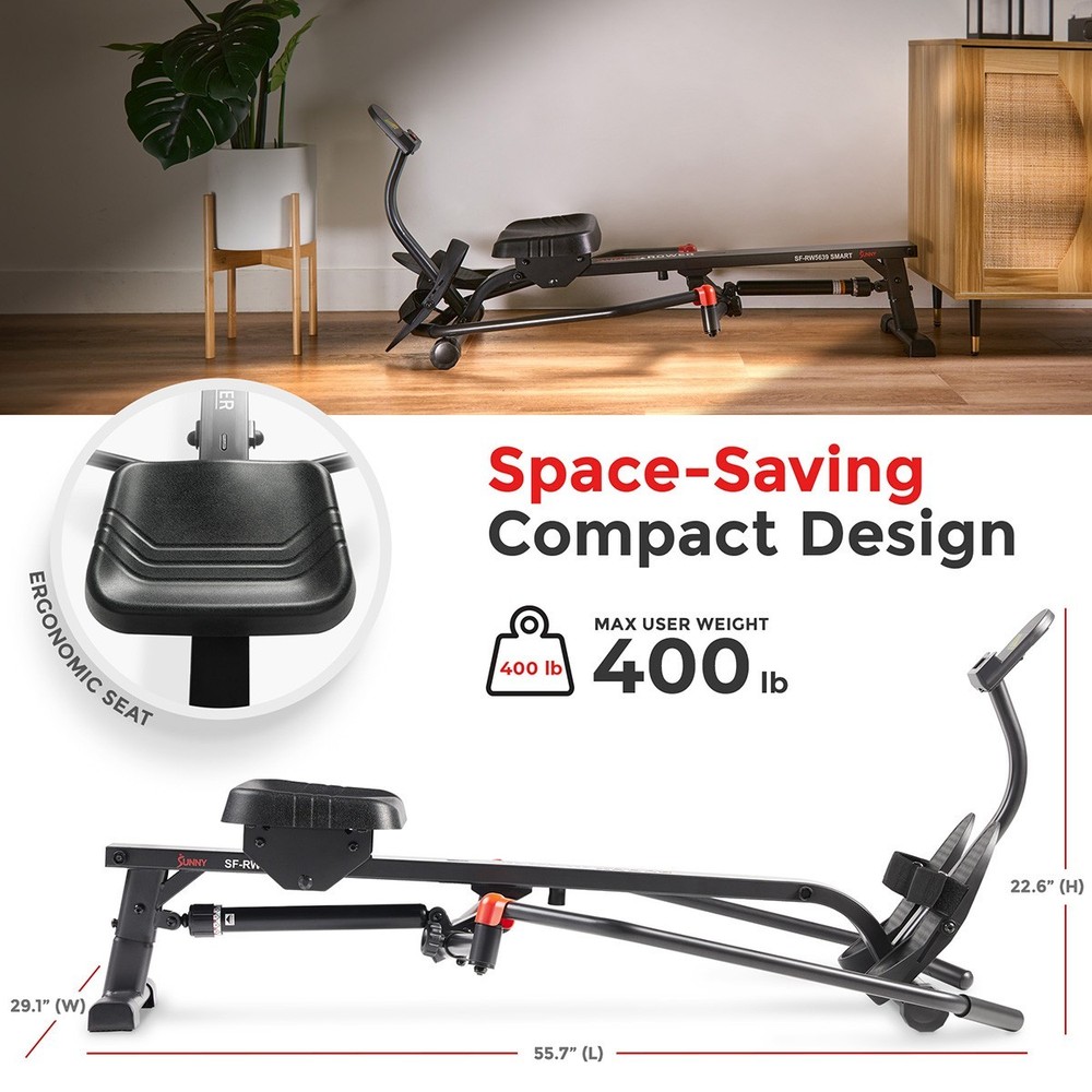 Rowing Machine Smart Full Motion Bluetooth Compact Adjustable Resistance Workout