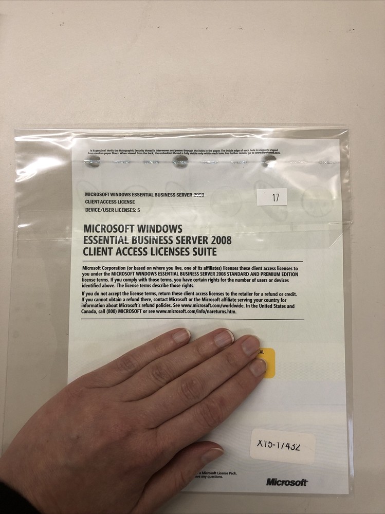 MICROSOFT WINDOWS ESSENTIAL BUSINESS SERVER 2008 CLIENT ACCESS LICENSES -PREOWND