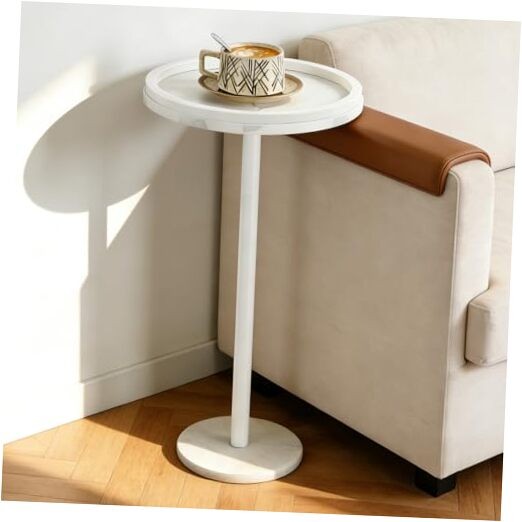 Round Side Table for Small Spaces Small Drink Table with Marble Base 1