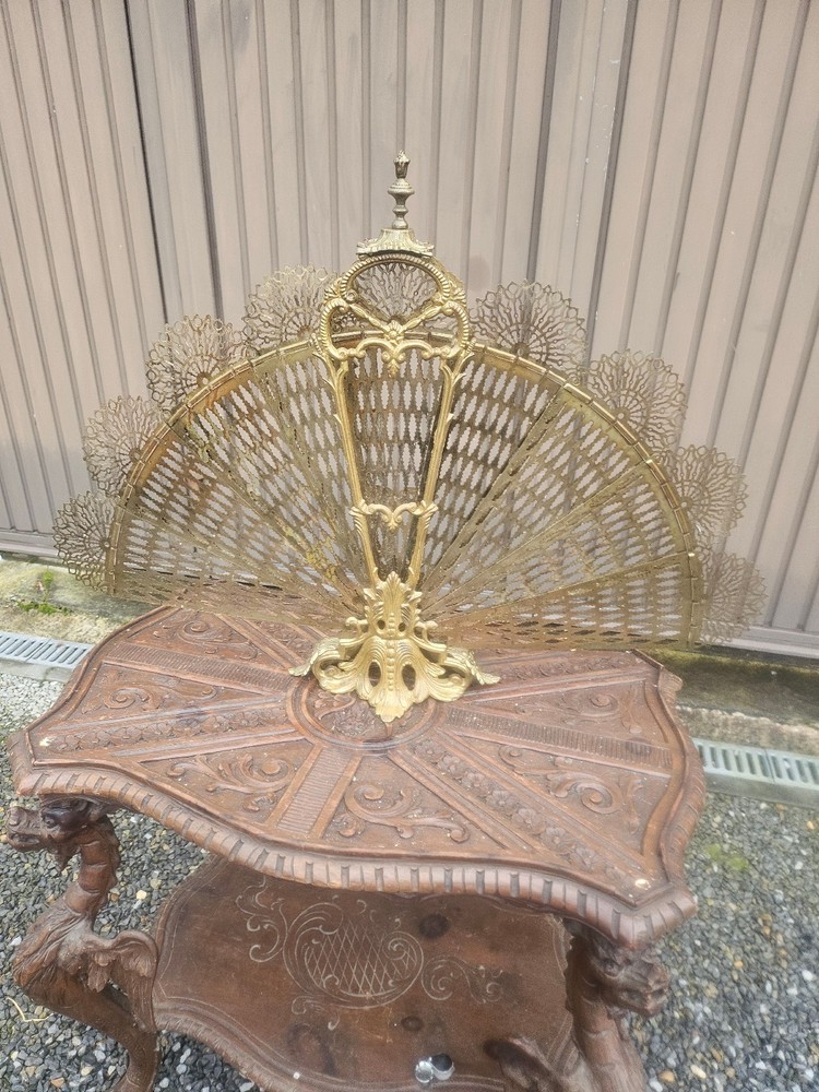 Antique Brass fireplace peacock folding open screen
