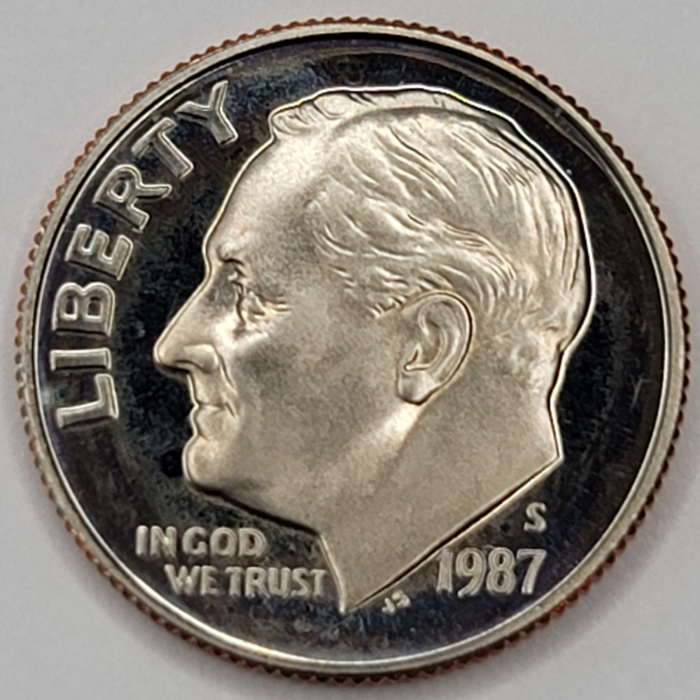 1987 S Gem Proof DCAM Roosevelt Dime - CN-Clad