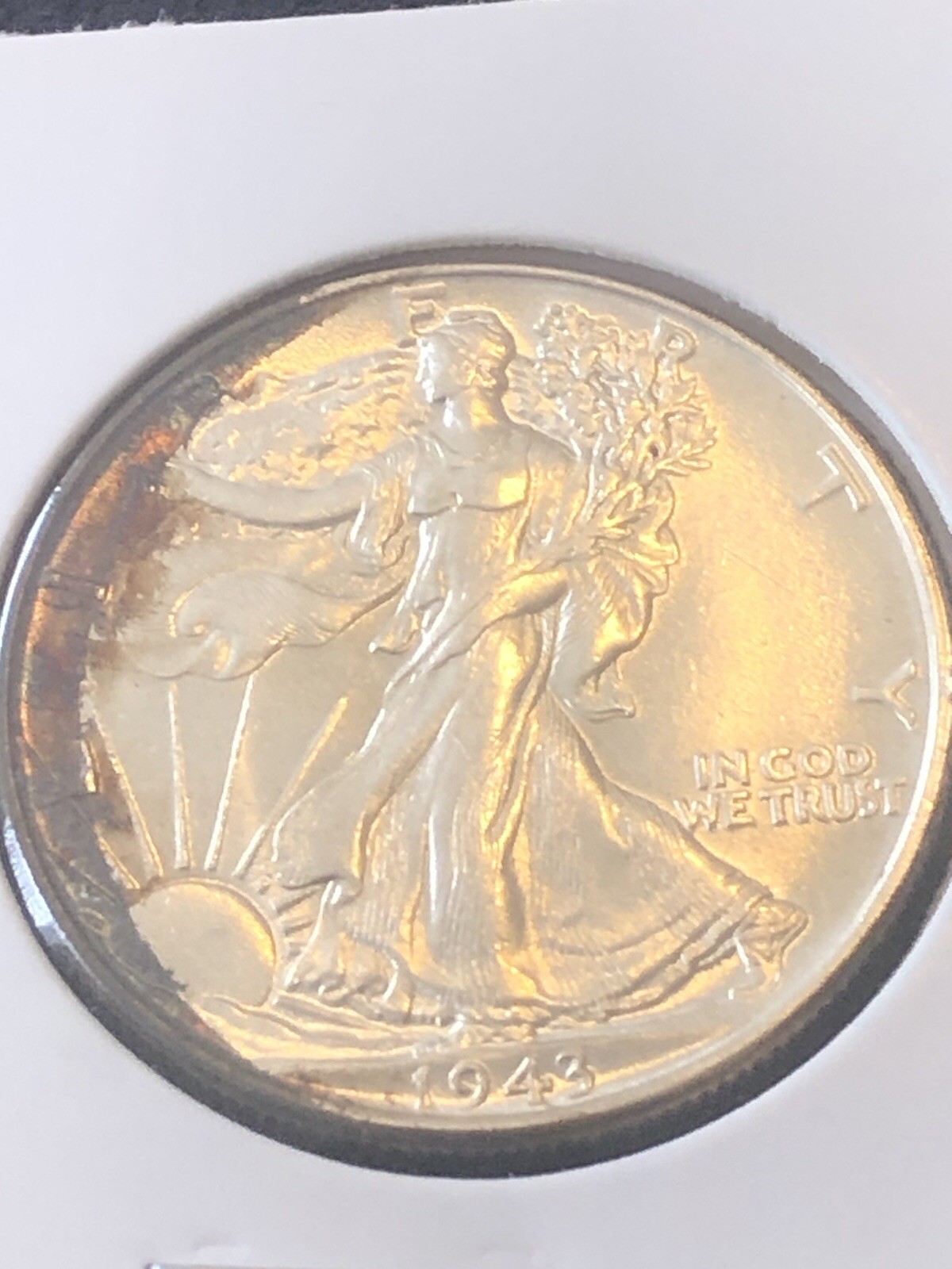 1943 W Walking Liberty Half Dollar Rainbow Toned BU