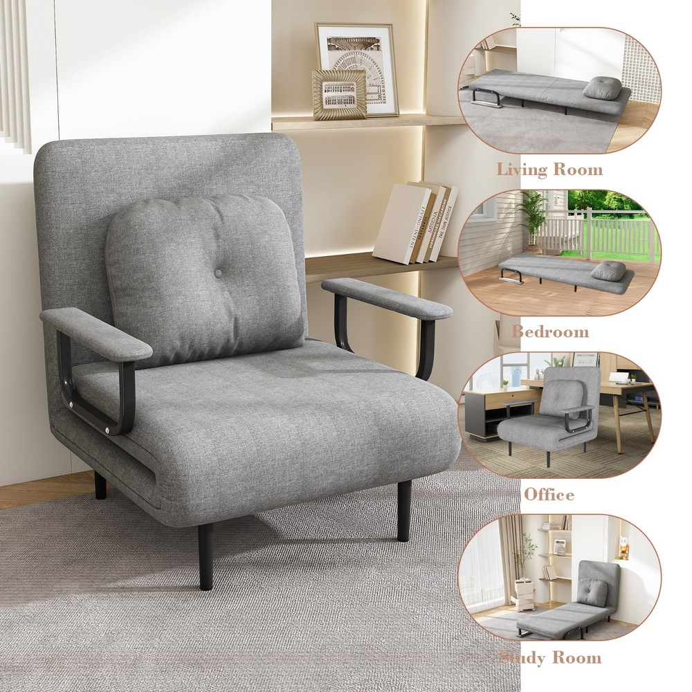 Folding Sofa Bed 5-in-1, Adjustable 5-Position Sleeper with Pillow, Space-Saving