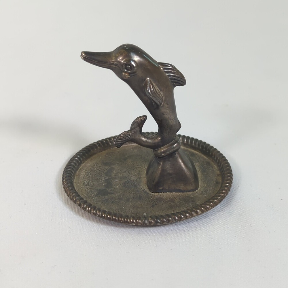 Vintage Silver Plated Dolphin Ring Jewelry / Trinket Tray