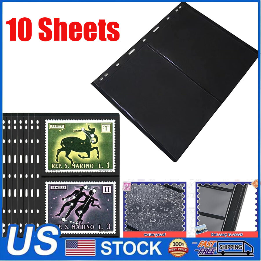 10 Sheets Stamp Pages Collector Collecting Stamp Album Binder Standard 2 Rows