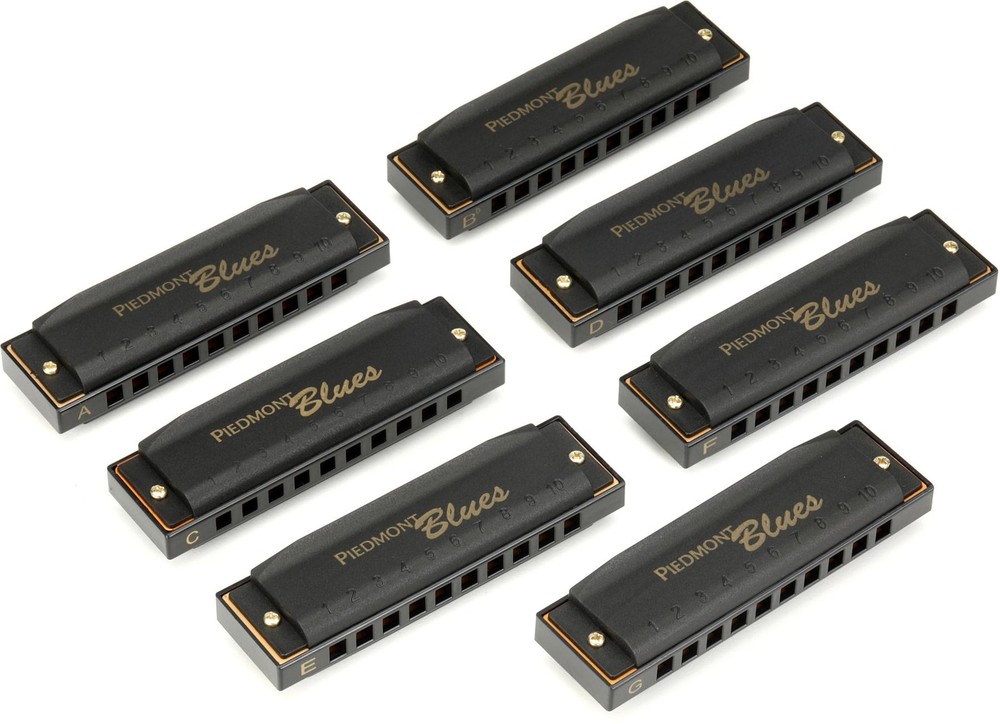Hohner Piedmont Blues Harmonica Set 7-piece with Case (2-pack) Bundle