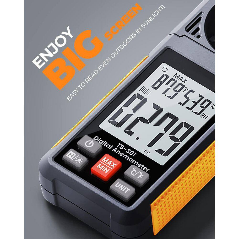Backlit LCD Display Digital Anemometer with Temperature and Humidity, Wind Speed