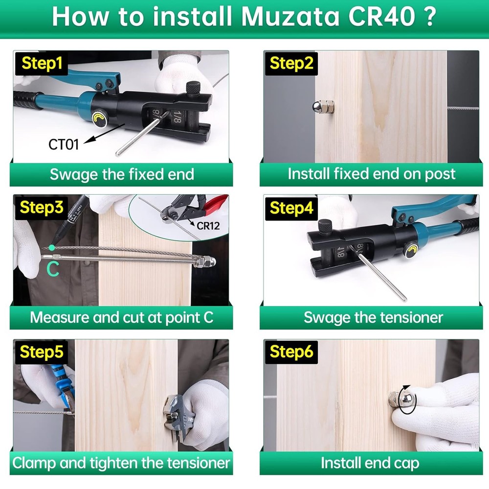 Muzata 10 Pack 1/8" Cable Railing Hardware Kit Hand For 6x6 Post, Silver
