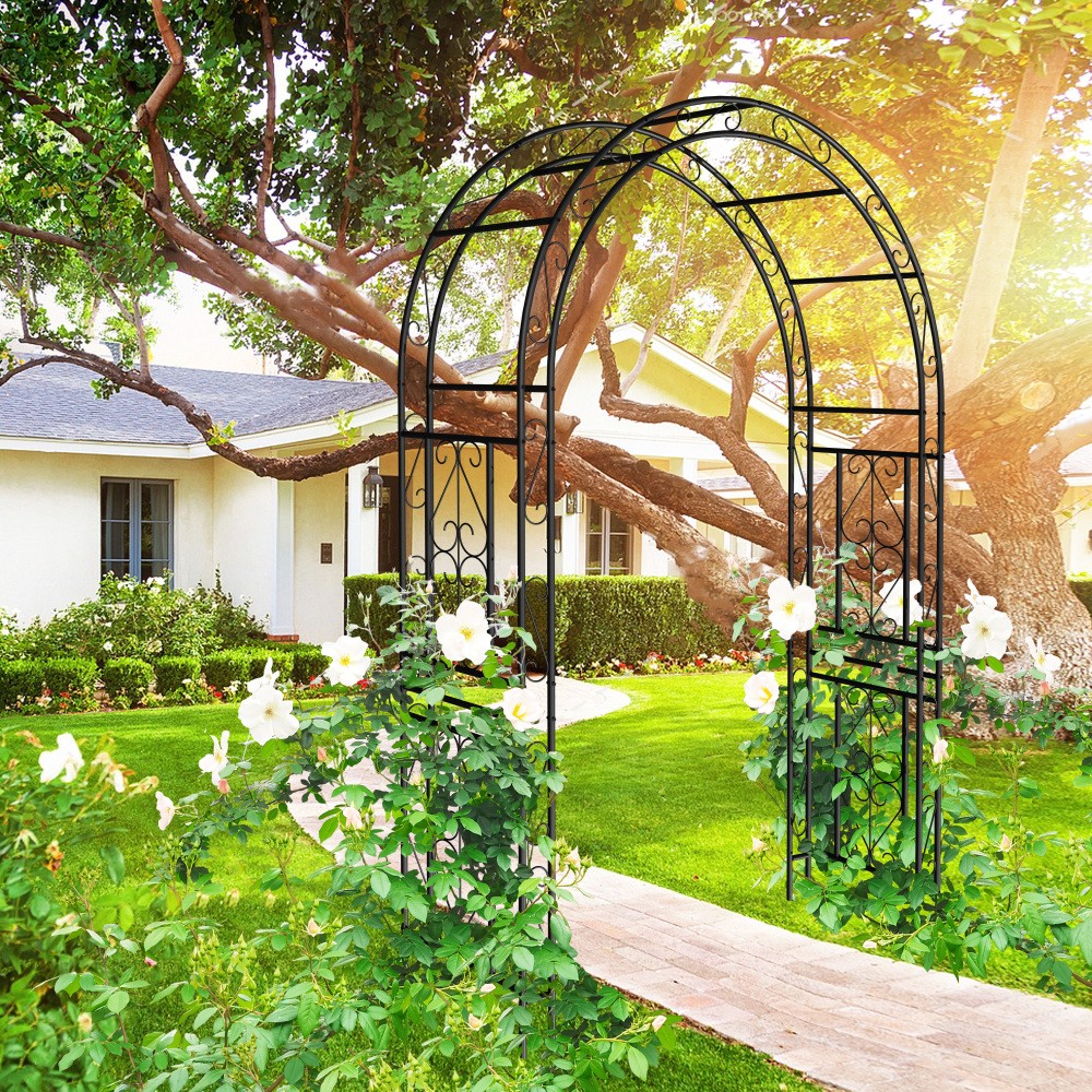 Black Metal Garden Arch 59x17.71x90.55 Inch Climbing Plants Support Rose Trellis