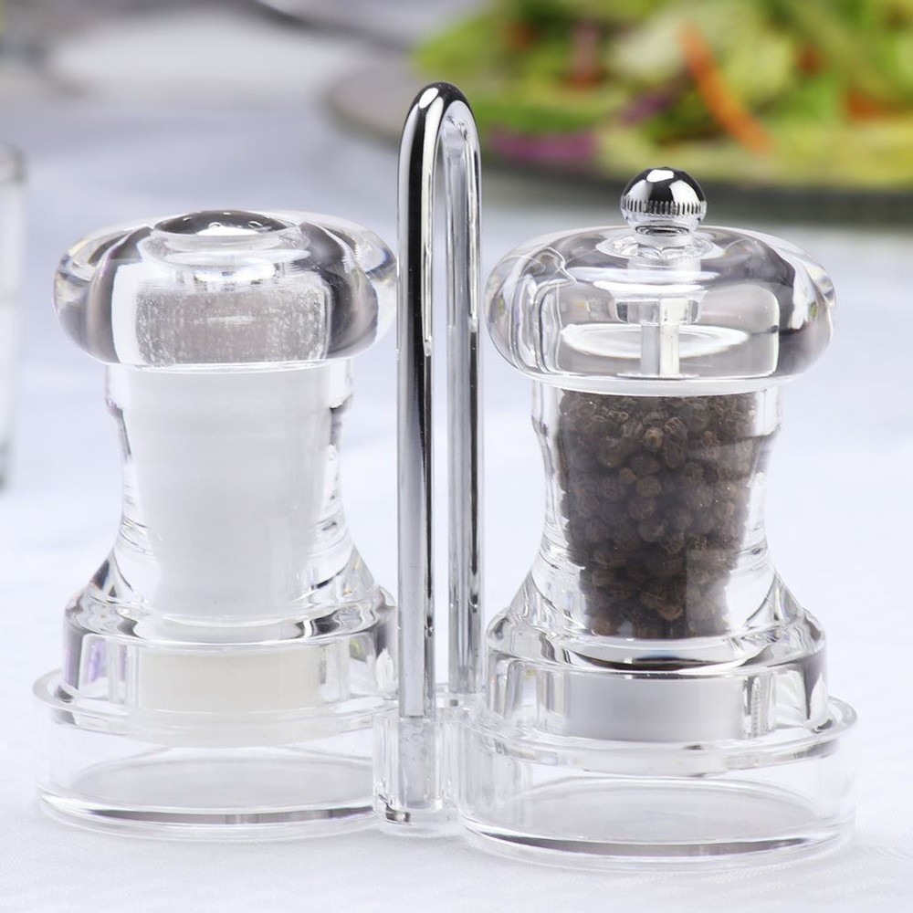 4" Capstan Acrylic Pepper Mill & Shaker Set with Rack