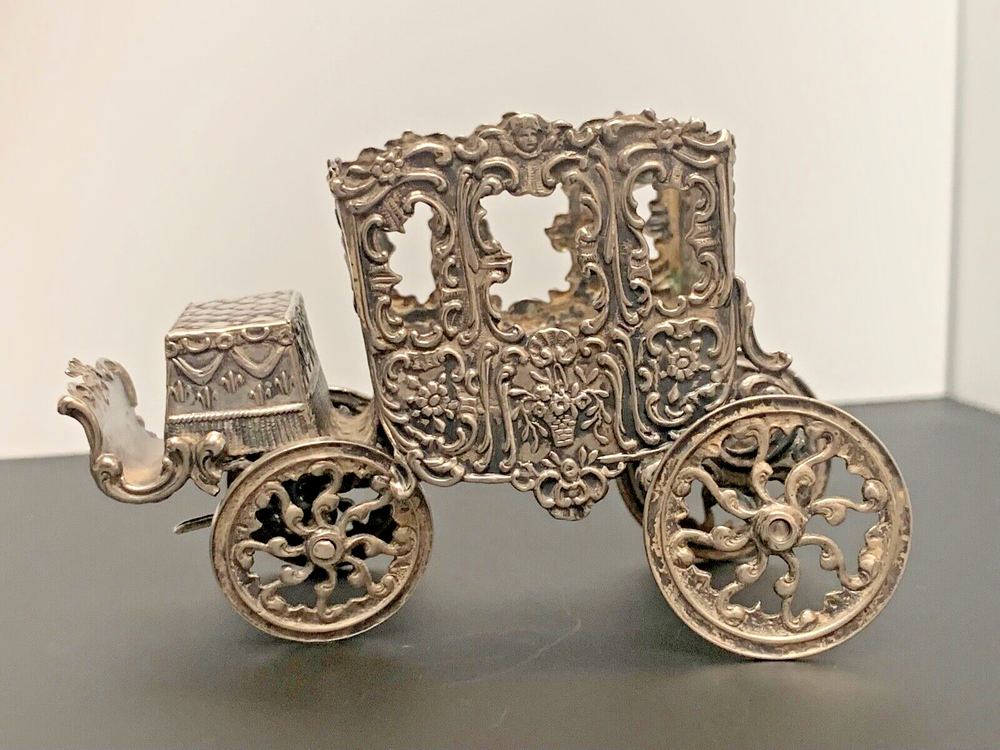RARE Antique Miniature Rococo Silver Coach