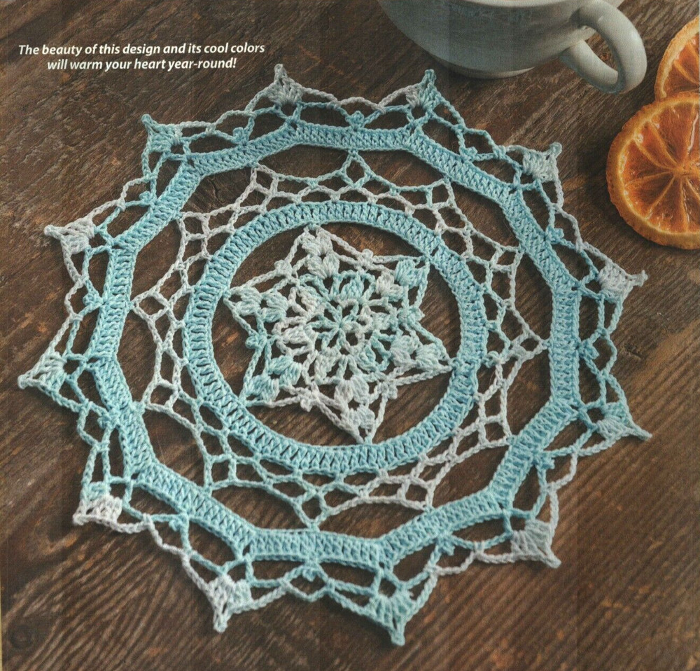 WINTERTIME BLUES DOILY 8" HOME DECOR CROCHET PATTERN INSTRUCTIONS