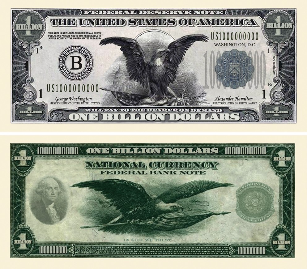 Billion Dollar US Eagle Funny Money Novelty Bill - Pack of 5 Bills