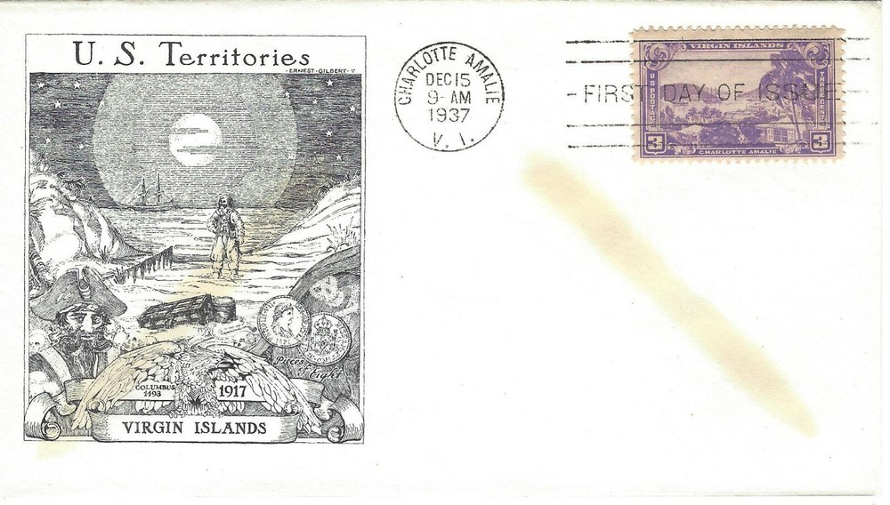 STAMPS US SCOTT 802 "Harbor at Charlotte Amalie" 3 CENT 1937 FDC - A