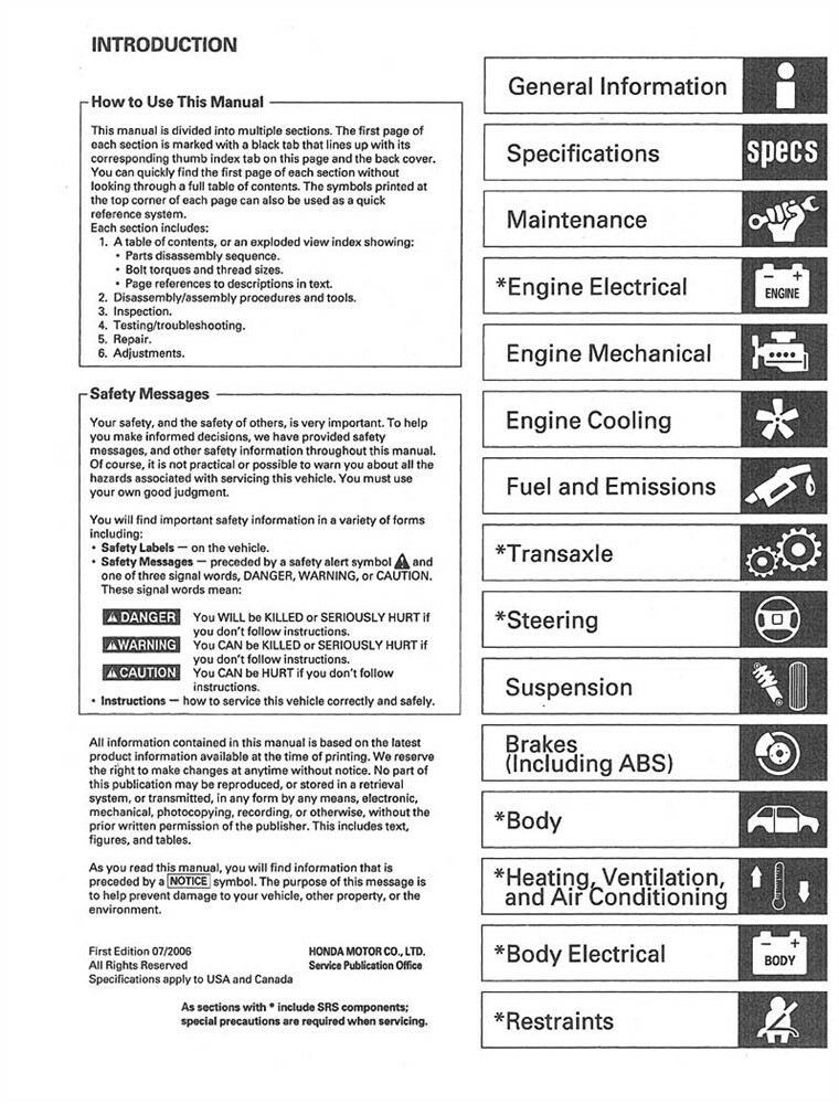 2003 2005 2007 4 Cylinder Only Honda Accord Shop Service Repair Manual