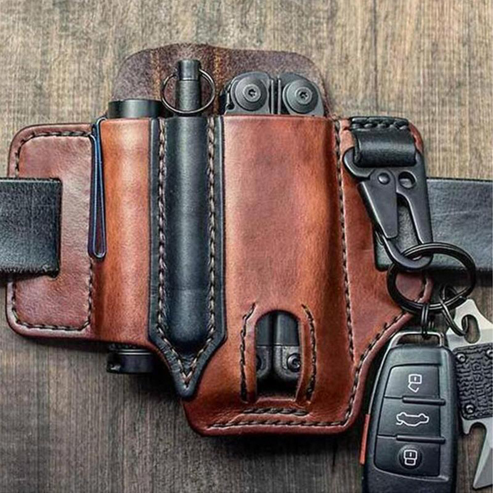 Men Multitool Leather Sheath EDC Pocket Organizer Storage Belt Waist Bag Gift TD