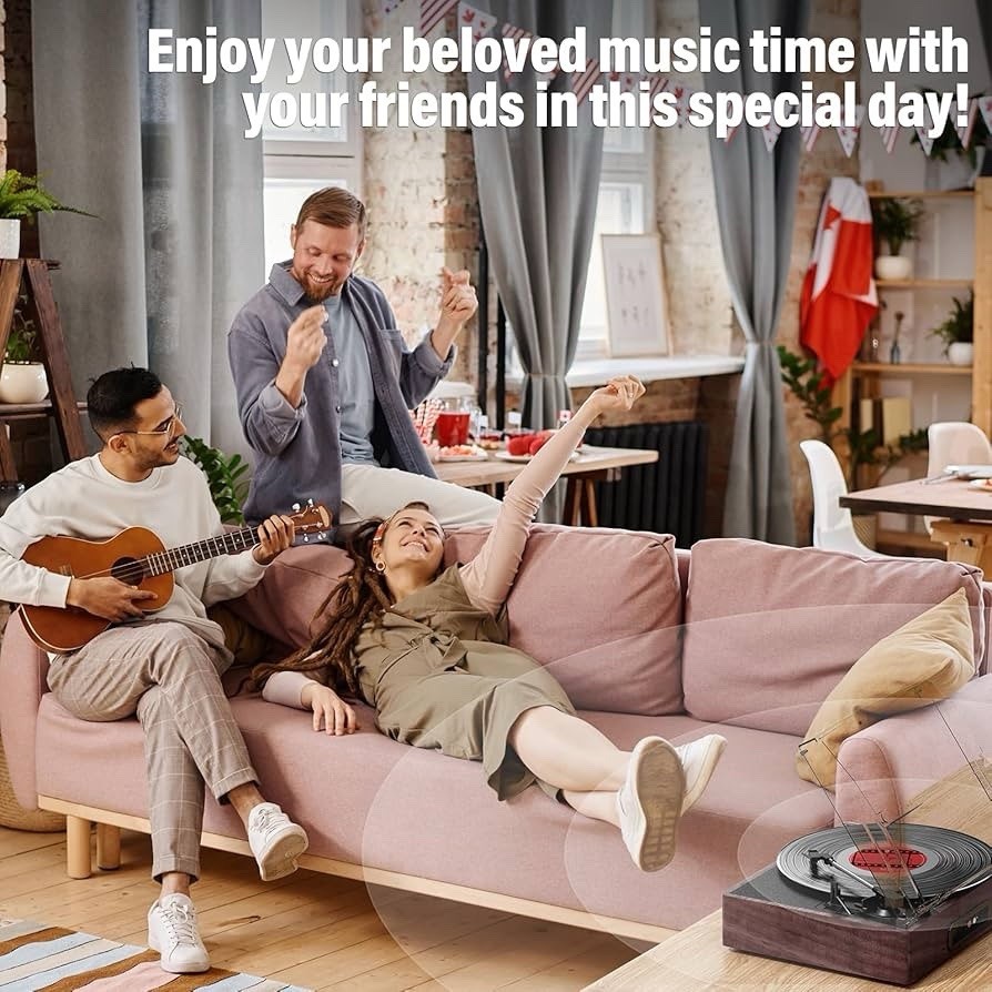 Vinyl Record Player Turntable Bluetooth 3 Speed Built-in Speakers Retro Portable