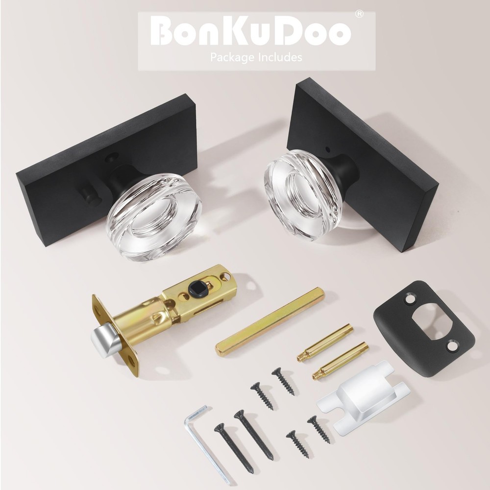 BonKuDoo Glass Door Knobs Interior Privacy 1 Pack, Matte Black