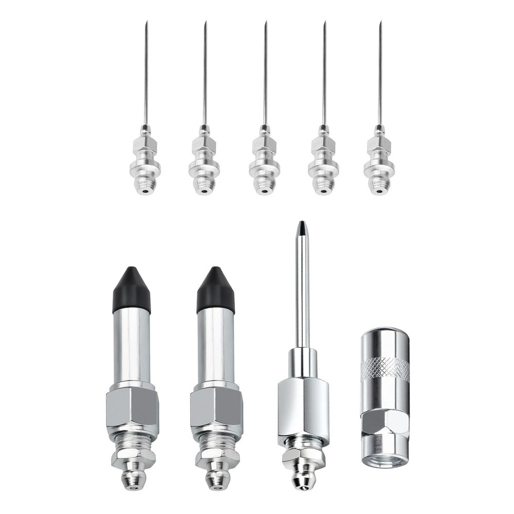Professional Grease Gun Needle Nozzle Kit with Rubber Adapter Fitting 9Pcs Set