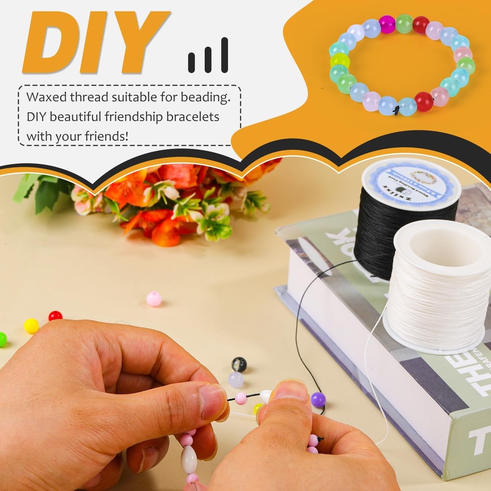 0.5mm Waxed Cord Bracelet String, 116 Yards Wax String for White