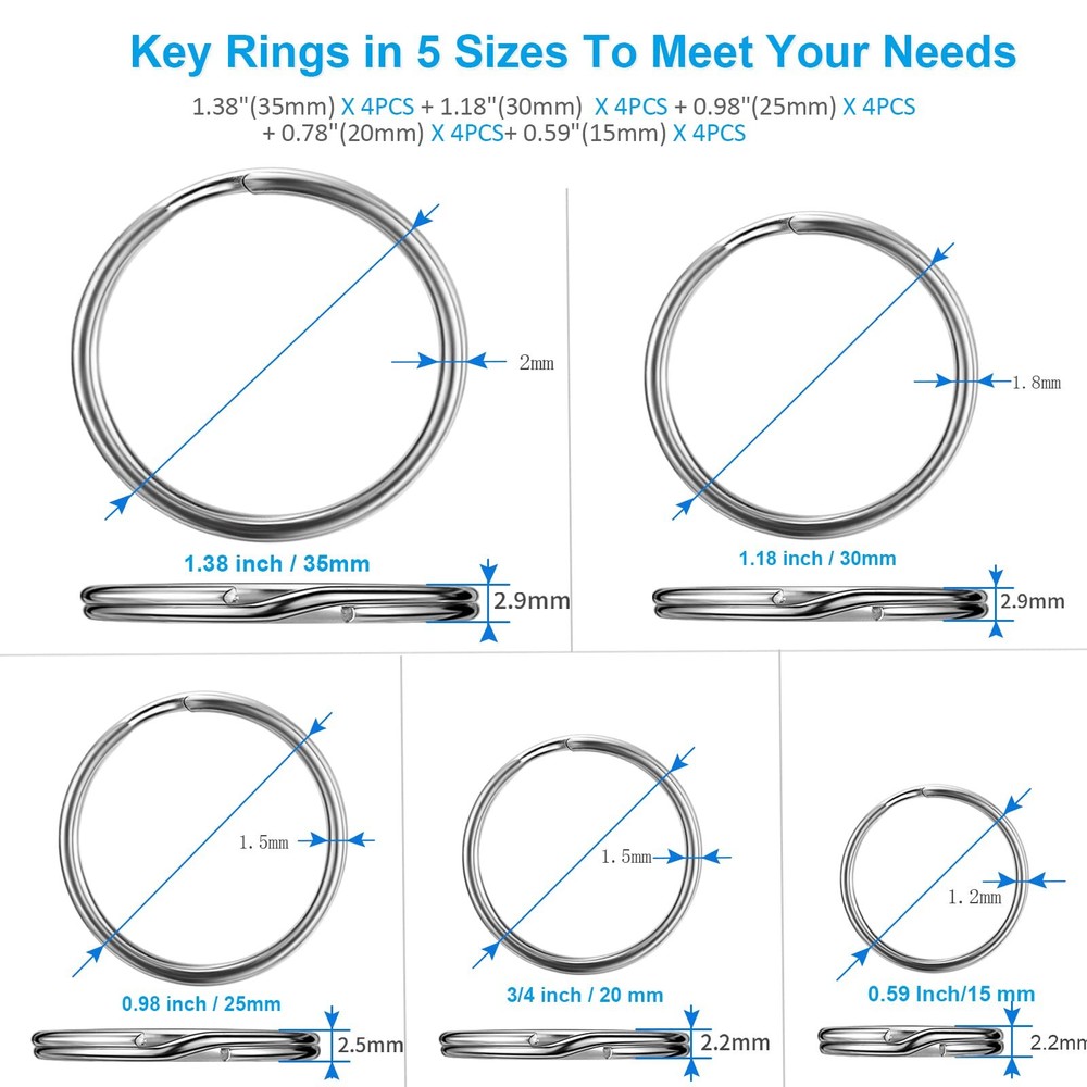 Split Key Ring Circle Assorted Round Durable 5 Sizes Alloy Steel