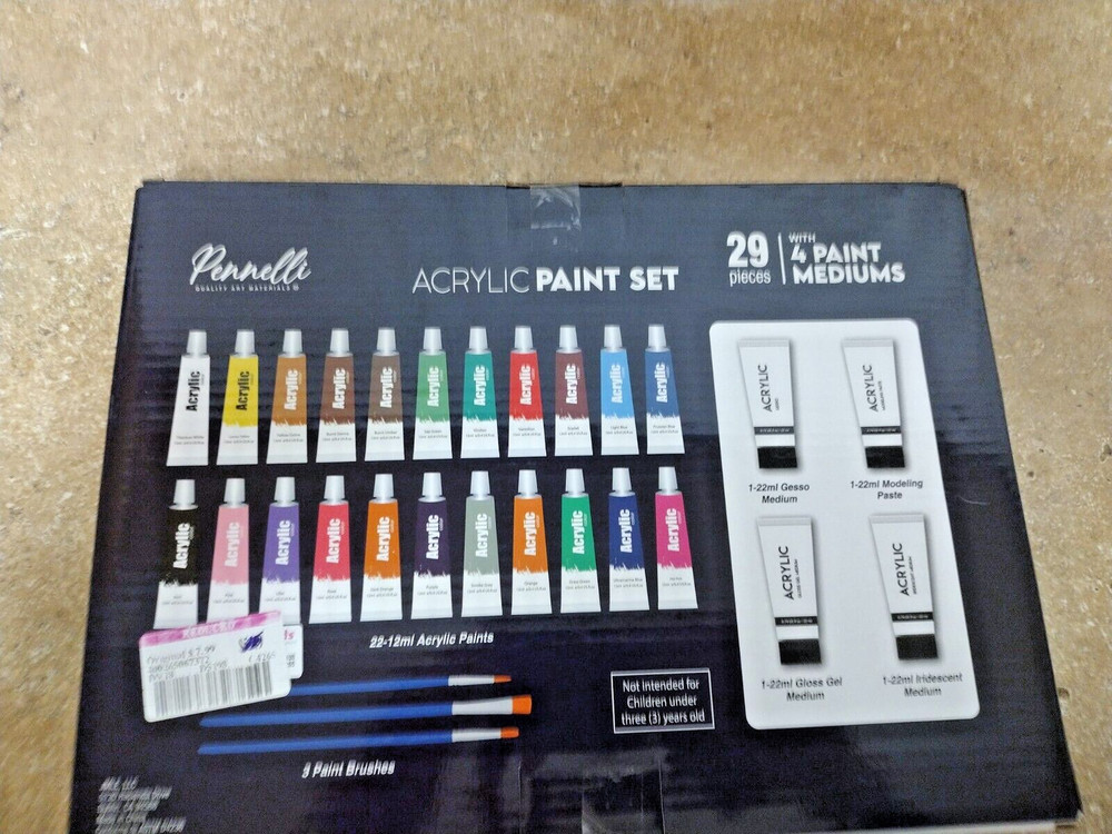 Penelli Acrylic Paint Set 29 pieces with 4 paint mediums