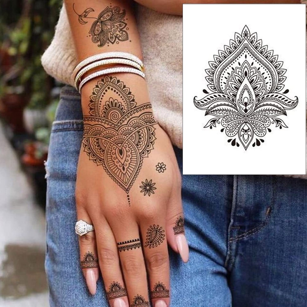 Henna Tattoos -20 Sheets Flower Temporary Medium, black