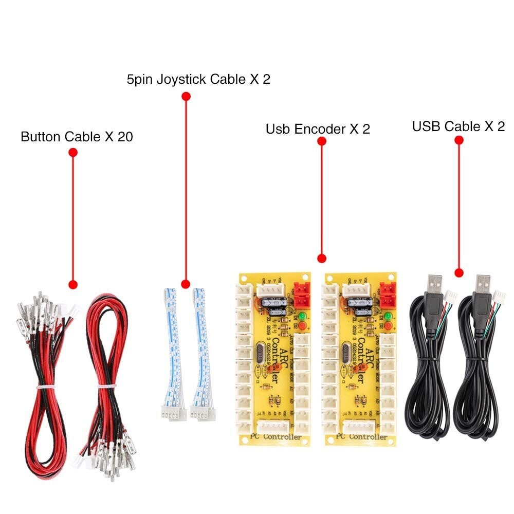 2 Sets Zero Delay USB Encoder For PC Arcade Joystick Buttons 5Pin Cables DIY US